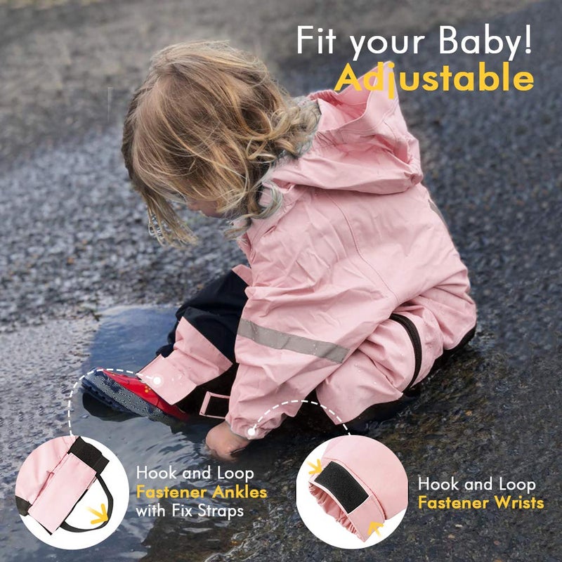 HAPIU Kids Toddler Rain Suit Muddy Buddy Waterproof Coverall,Pink,3T,Upgraded - Image 3